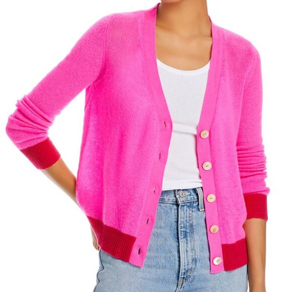 Jumper 1234 Contrast Cashmere Cardigan Sweater, Pink-- Size Medium - Picture 1 of 3